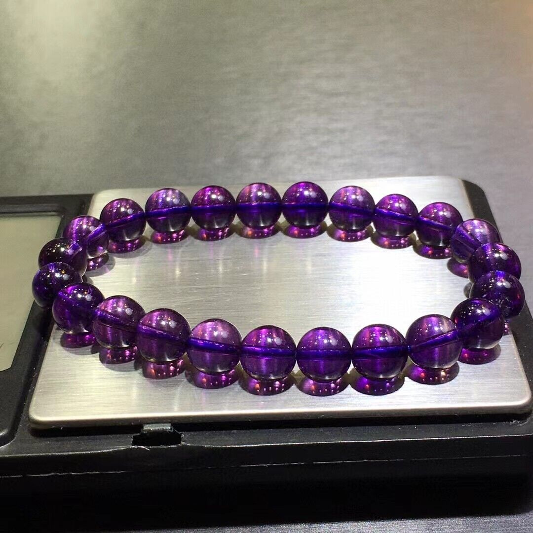 8mm Genuine Natural Purple Amethyst Crystal Beads Bracelet AAA