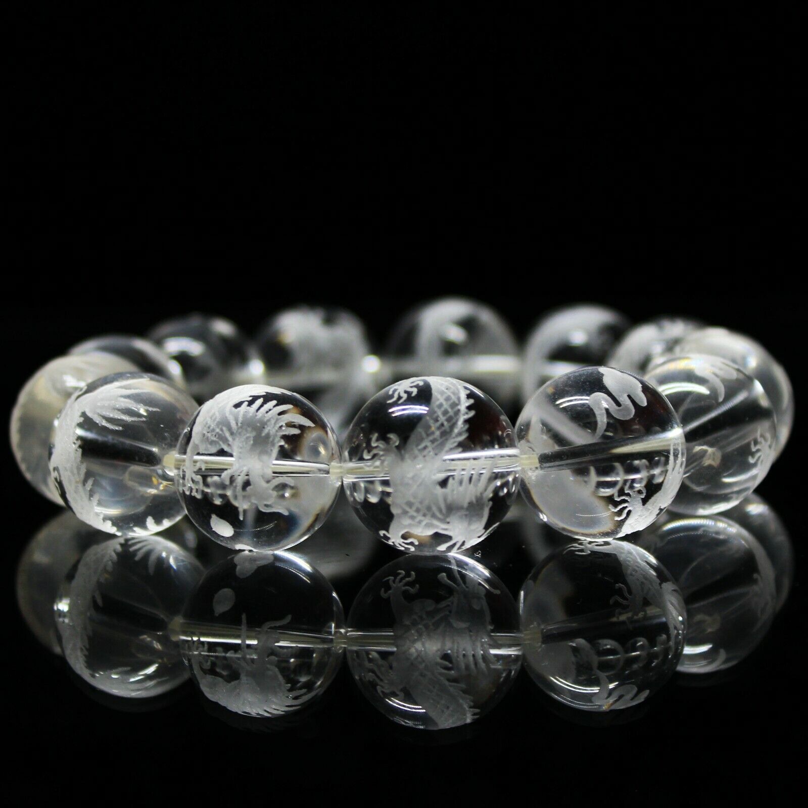 18mm Natural White Crystal Carved Dragon Ball Elastic Adjustable Bracelet/China