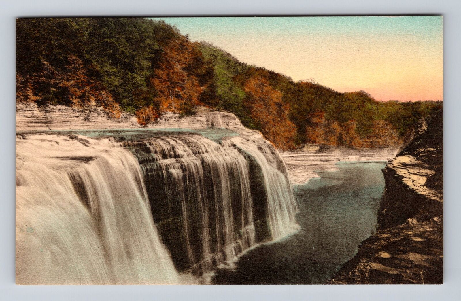 Letchworth NY-New York, Letchworth State Park Upper Falls, Vintage Postcard
