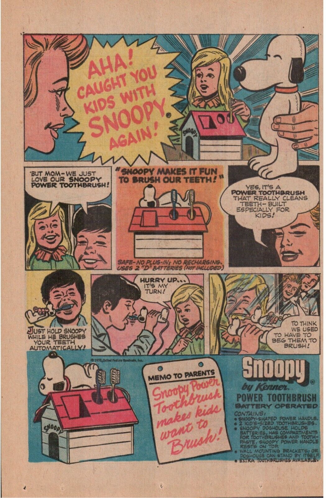 1970\'s Kenner Snoopy Toothbrush & Easy Bake Toy Oven Comic Magazine Print Ad