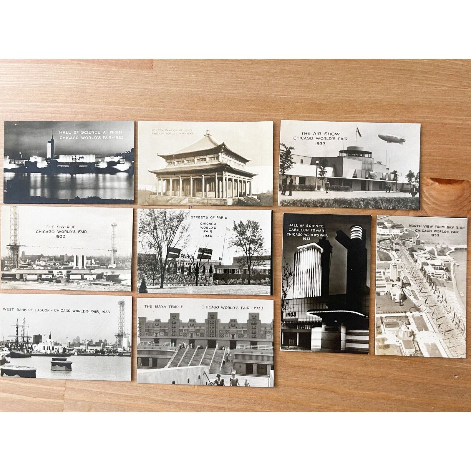 Lot of 9 Vintage 1933 Chicago Worlds Fair Miniature Black White Souvenir Photos