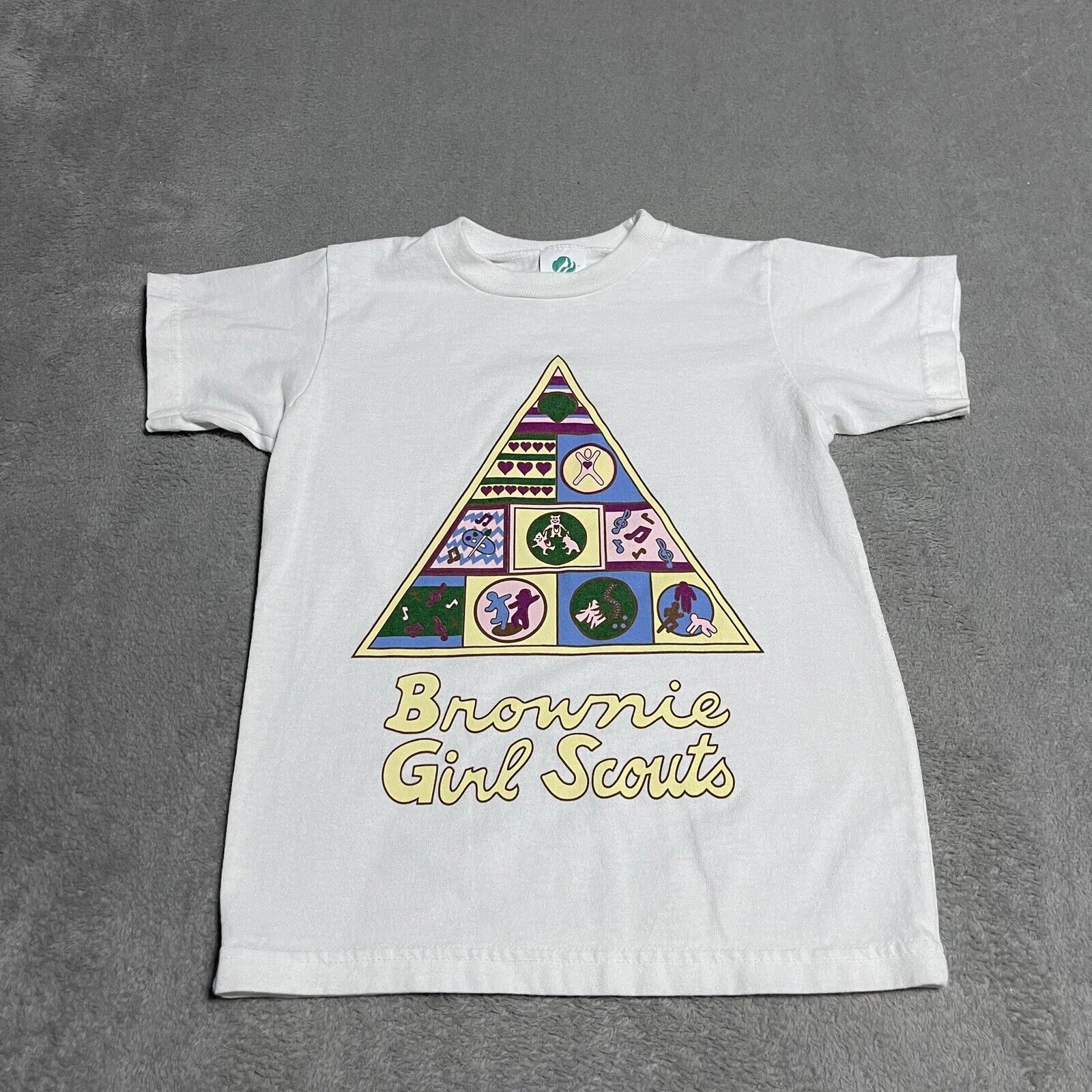 Vintage 90s Girl Scouts T Shirt Girls Medium Brownie Pyramid Tee Made In USA