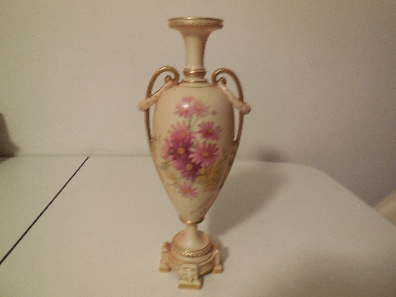Antique Royal Worcester Double Handle Vase on Pedestal, 1898, G.E. Initials, 12\
