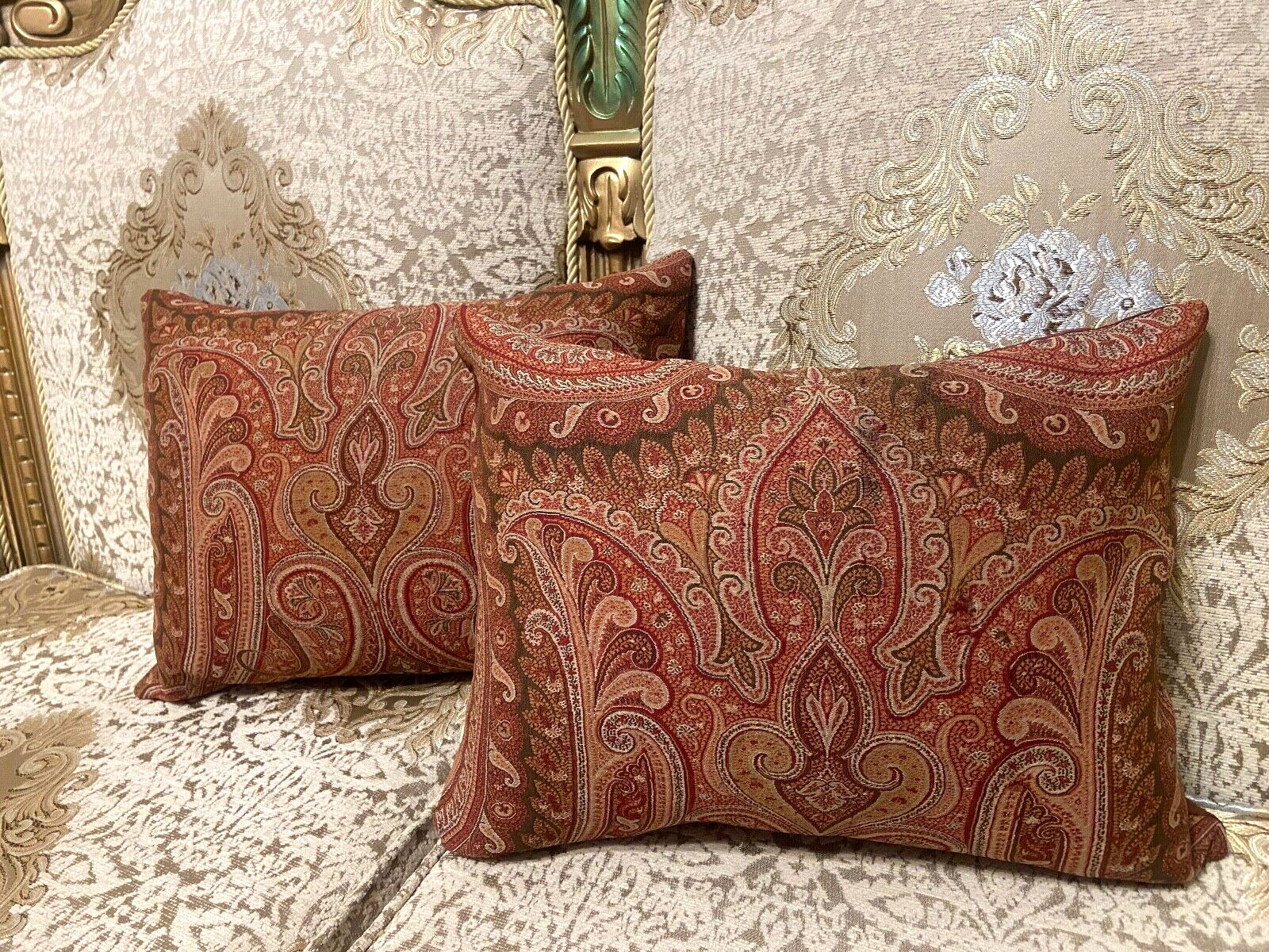 Vintage cushion cover Antique Kashmiri Paisley  Pillow case Pair 16 X 12 inches