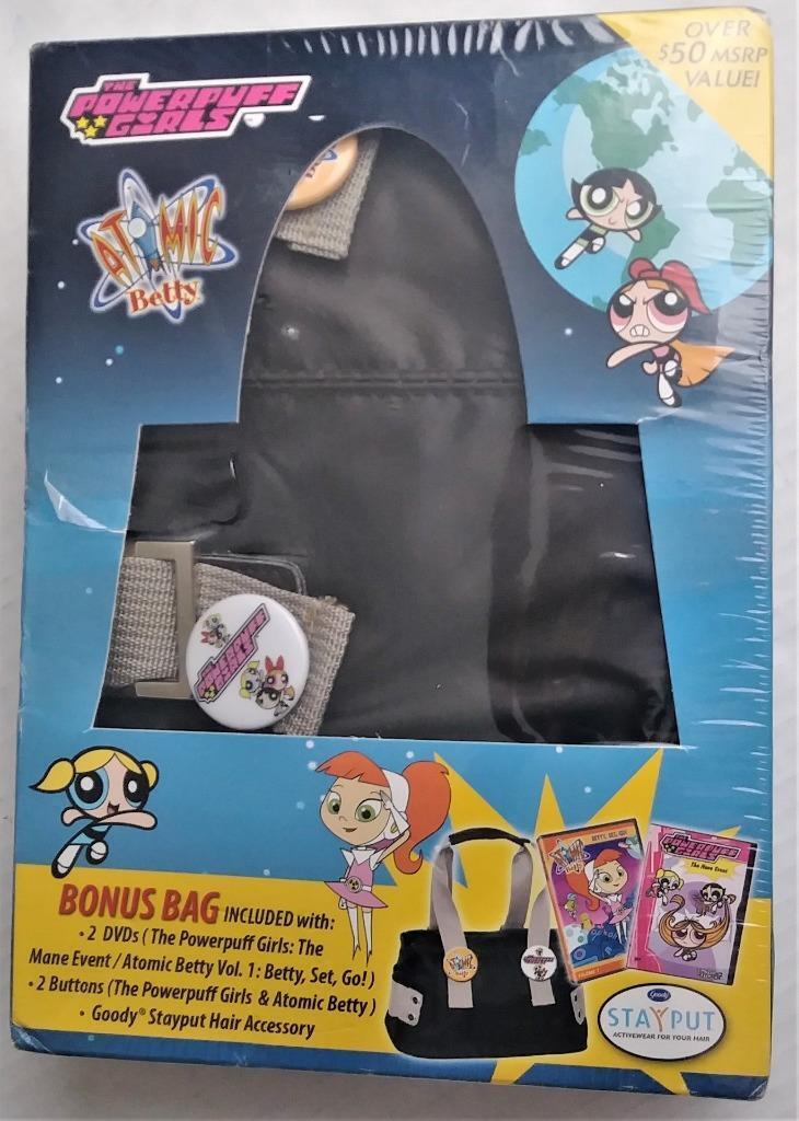 New Atomic Betty The Powerpuff Girls Bonus Bag Gift Set (Bag, 2 Dvs , 2 Buttons)