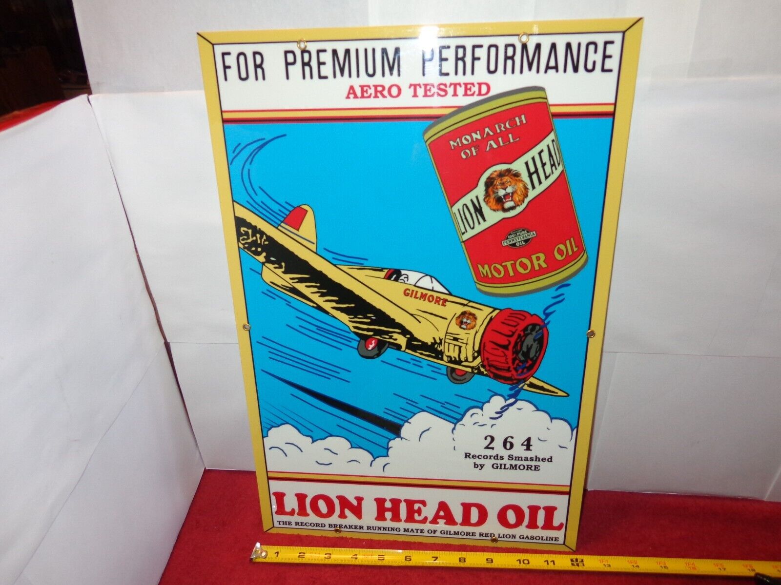 12 x 18 in LION HEAD MOTOR OIL ADVERTISING SIGN HEAVY DIE CUT METAL # 1018 A