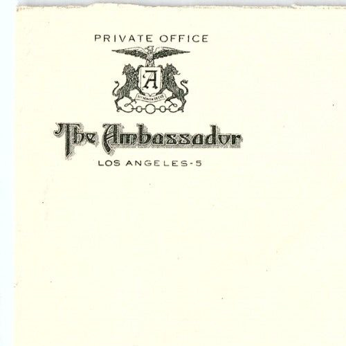 1946 THE AMBASSADOR HOTEL LOS ANGELES CALIFORNIA  STATIONARY ENVELOPE  Z776