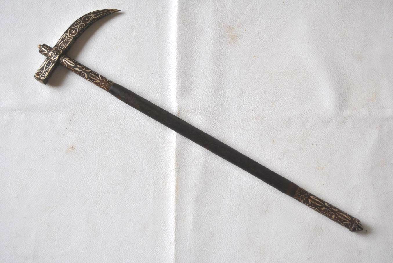 Ottoman Turkish Kulunk islamic Silver koftgari War horseman Battle Hammer axe