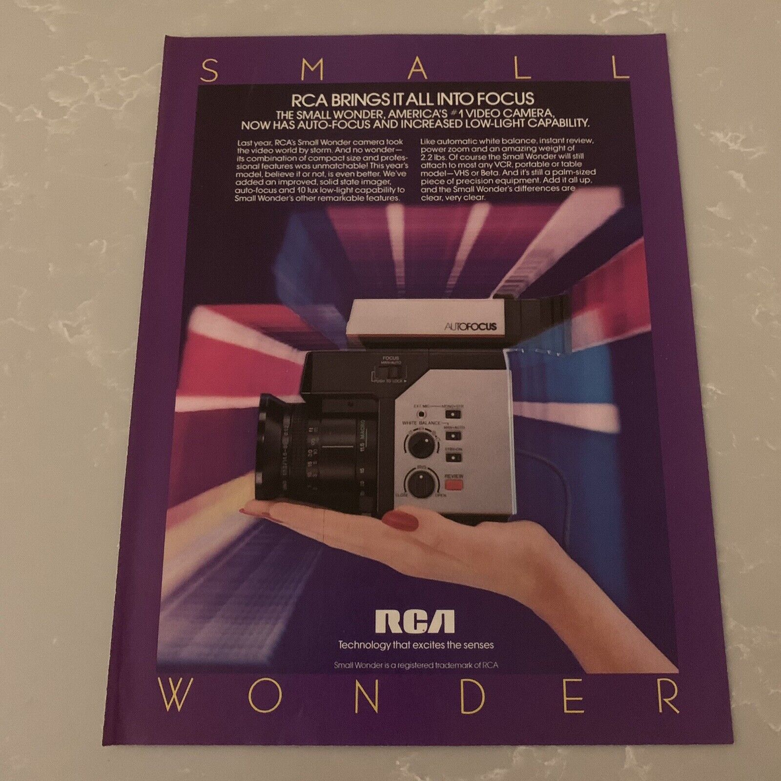 1985 RCA Small Wonder VHS Video Camera Print Ad Original Excites The Senses