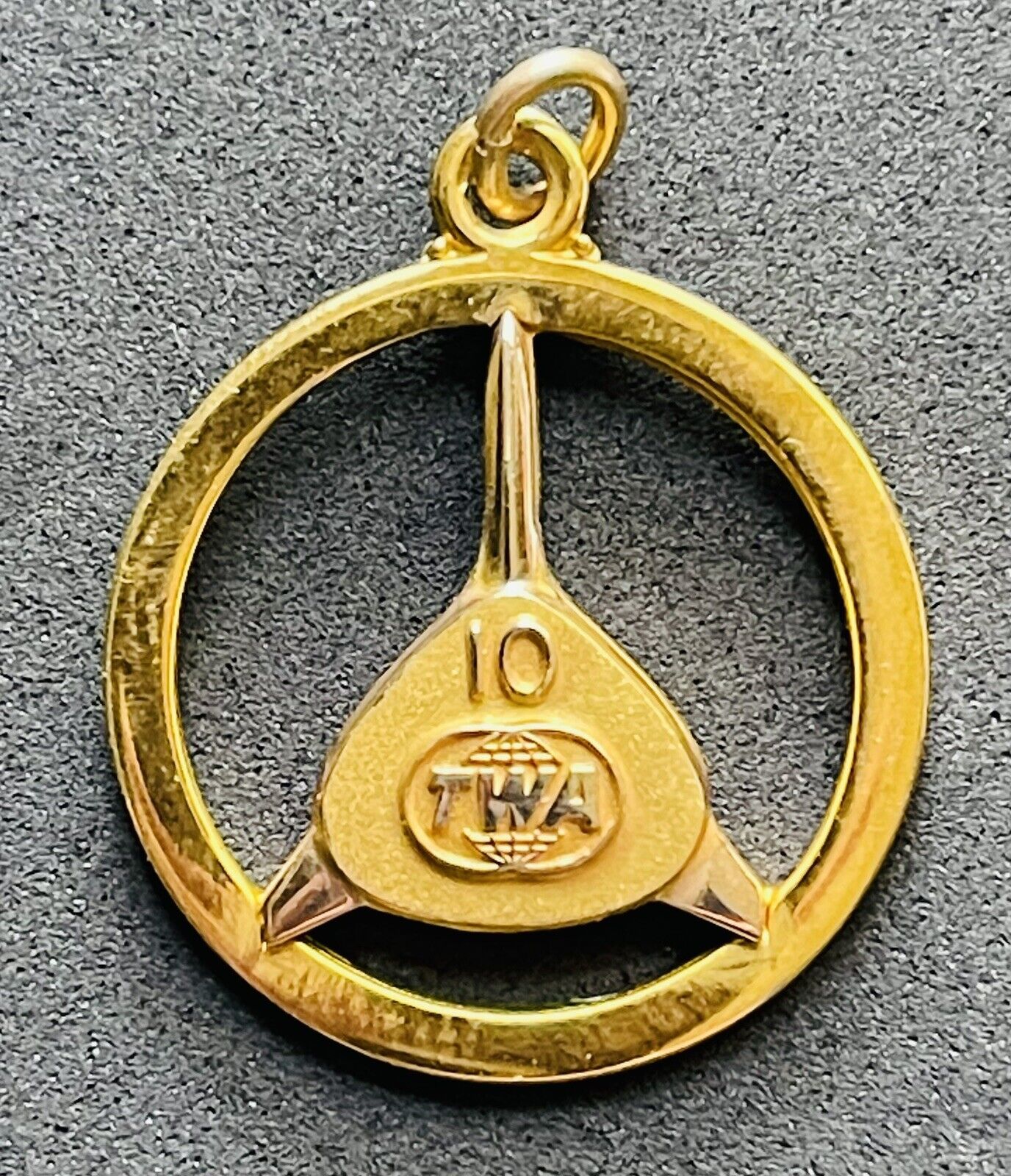 TWA Airlines Gold Pendant Charm - 10 Year Service