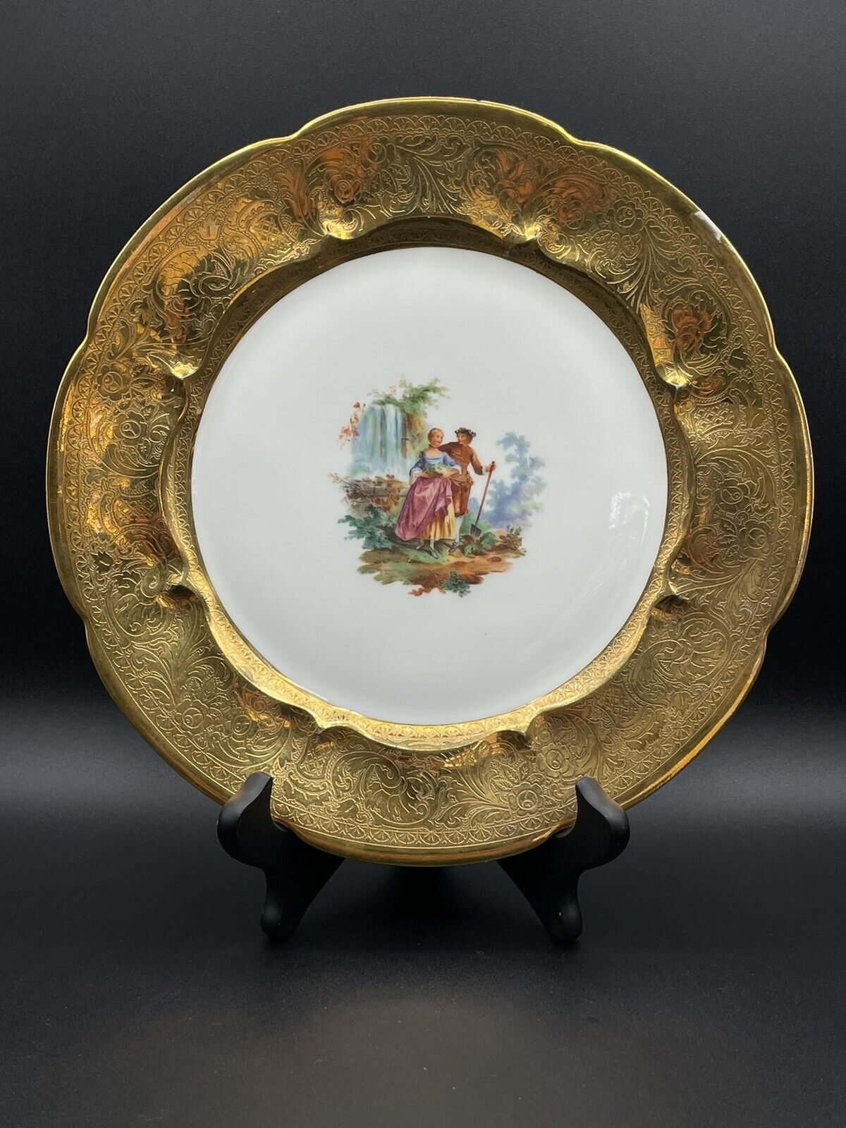 Antique Haviland Linoges Cabinet Plate Heavy Gold Border Floral Drsign CHIP
