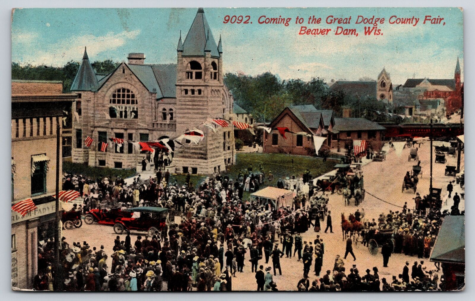 Beaver Dam Wisconsin~Crowd Coming to Great Dodge County Fair~Main Street~c1910