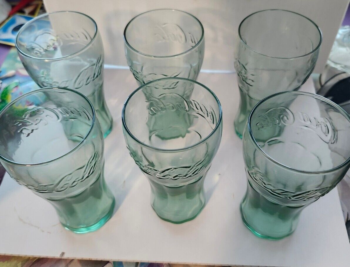 Vintage Coca-Cola Glasses; Libbey Small Green 6 oz. Set of 6 Coke 4.5\