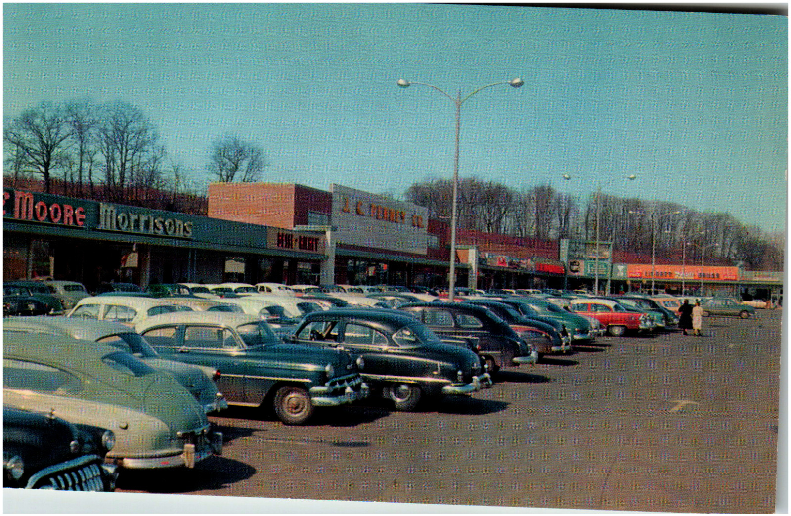 Postcard Chrome Shopping Center Hamden CT, Parking Lot Full of Vintage Cars