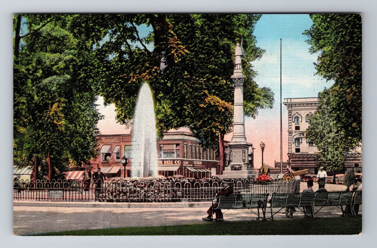 Elyria OH-Ohio, Fountain in Ely Park, c1940 Antique Vintage Souvenir Postcard
