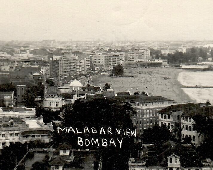 Vintage Real Photo Postcard RPPC Malabar Bombay India Beach Shore City Buildings
