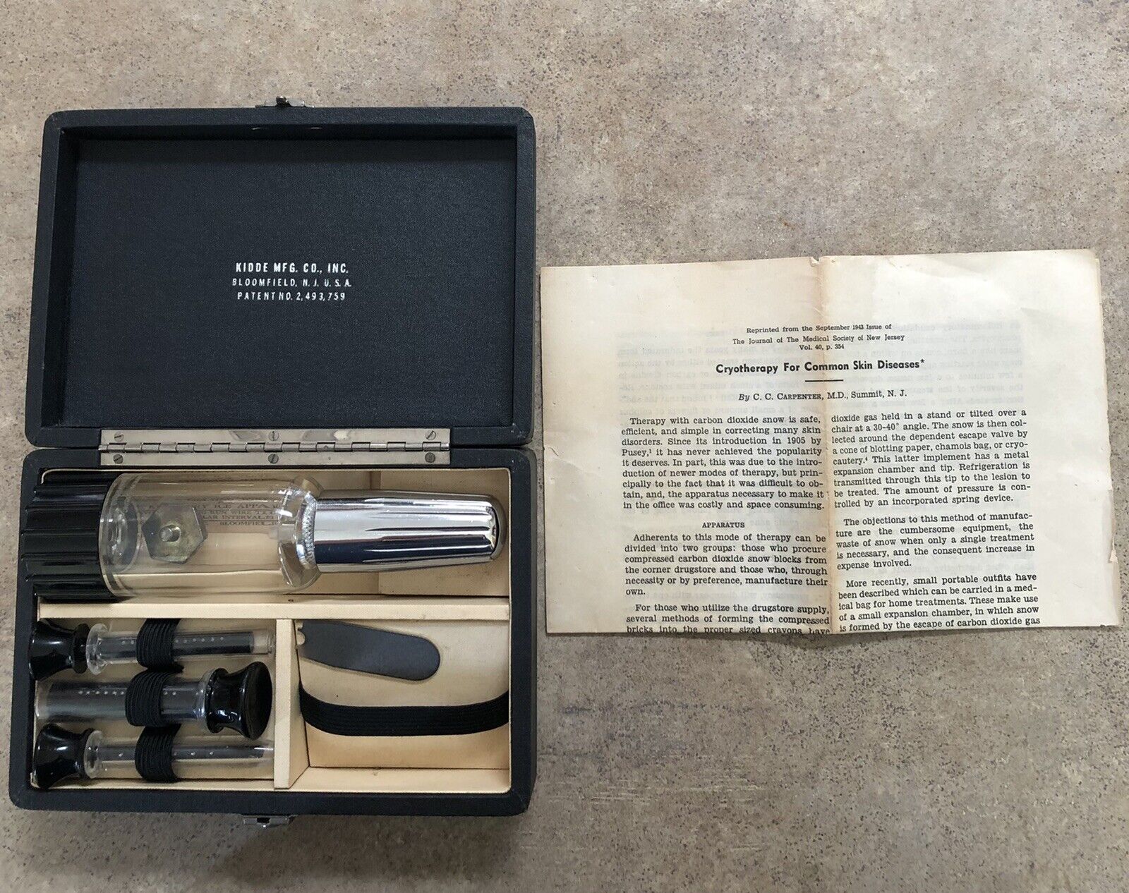 Vintage Quackery Medical Device - Kidde-Dry Ice Apparatus - Box & Paperwork