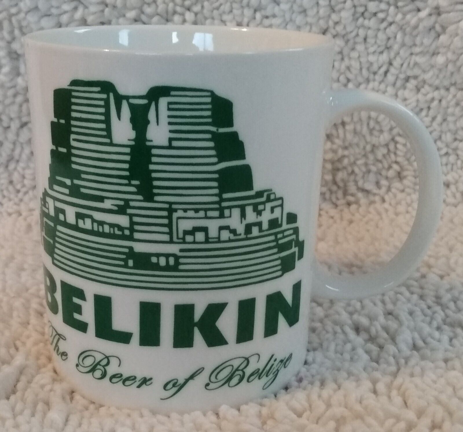 Belikin The Beer of Belize White Cup Green Print 10 1/2 oz Excellent Condition