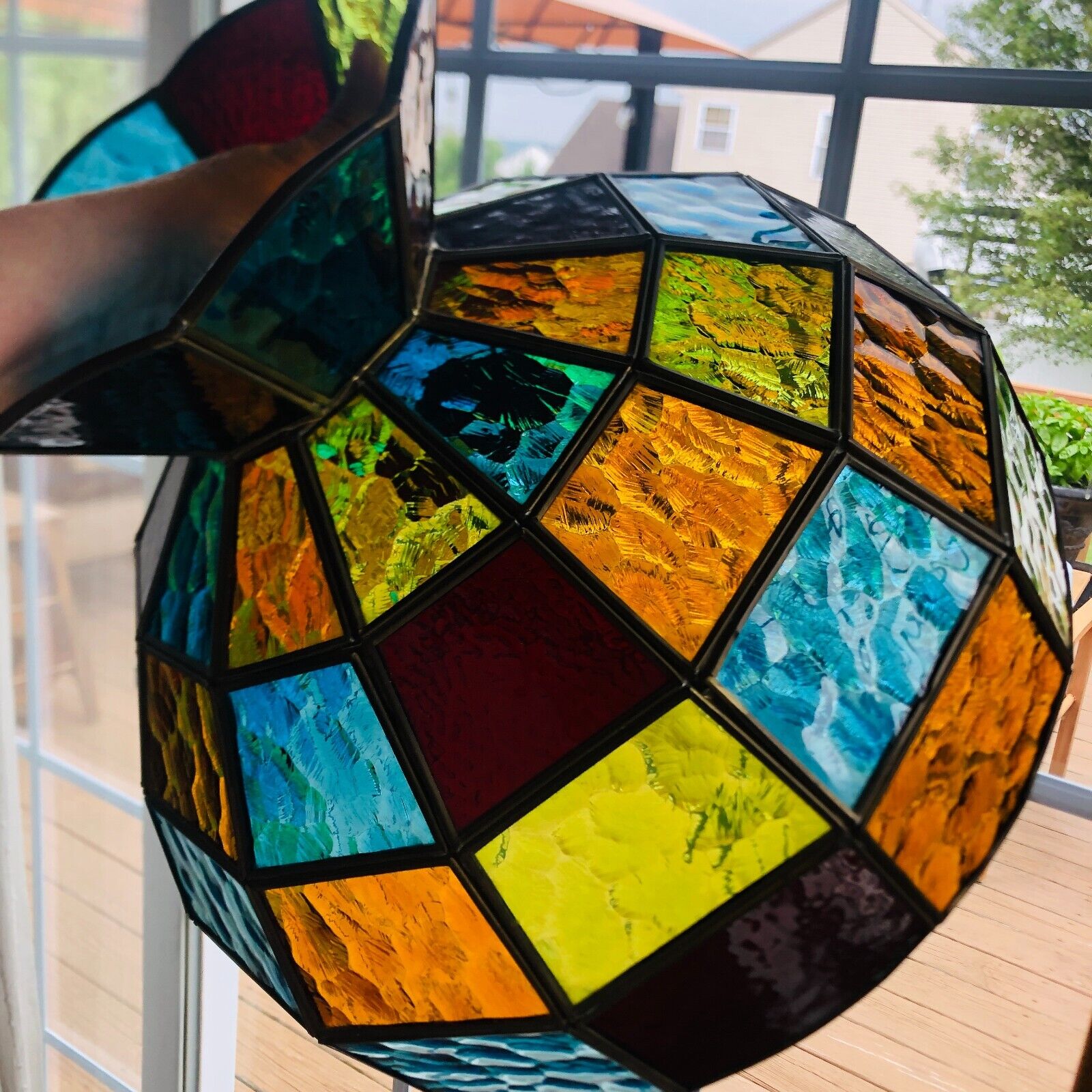 vtg stained glass ceiling light shade MCM 12\