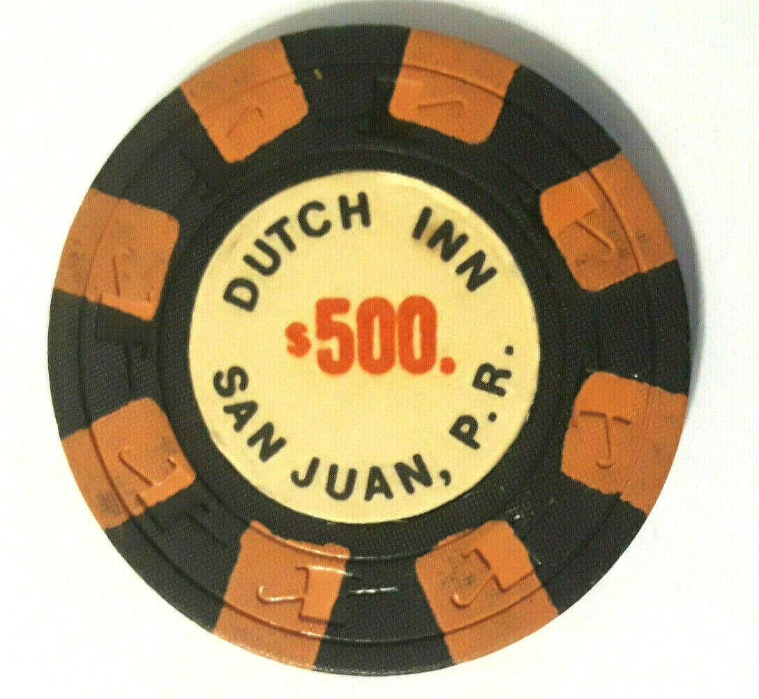 $500 DUTCH INN San Juan Hotel  BlkRed Casino Poker Chip PUERTO RICO Paulson H&C