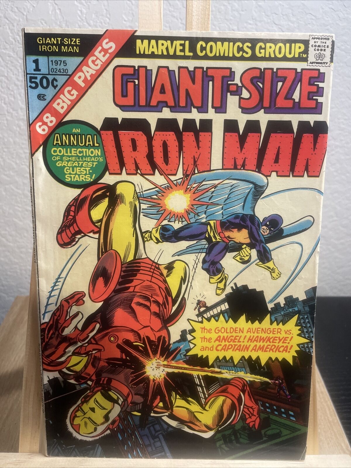 GIANT-SIZE IRON MAN #1 1975 MARVEL COMICS 68 BIG PAGES VS ANGEL HAWKEYE & CAP VF