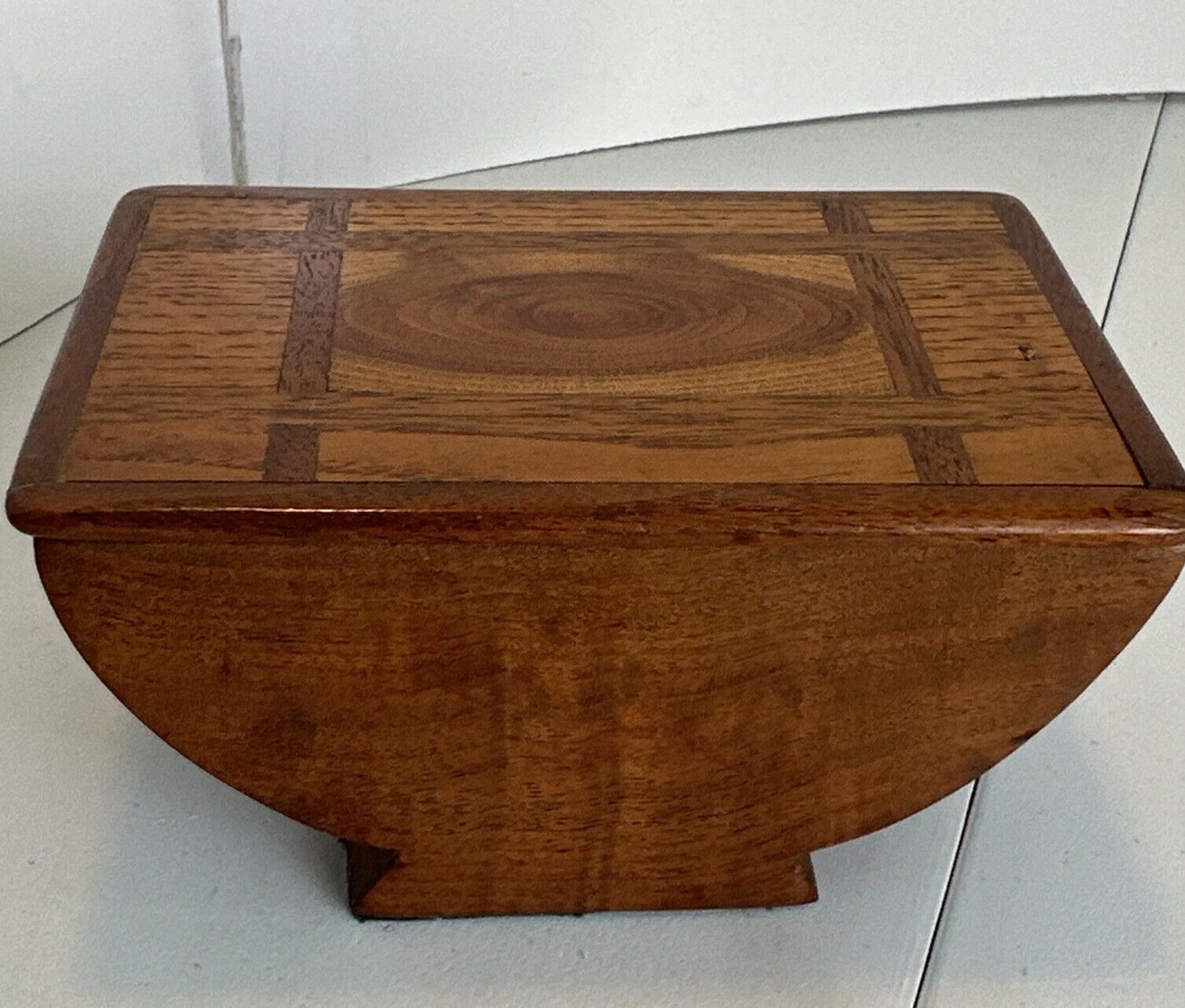 Unique Wood Carved Wood Inlay Vintage Box With Lid 3” By 3.5” By 5.5”
