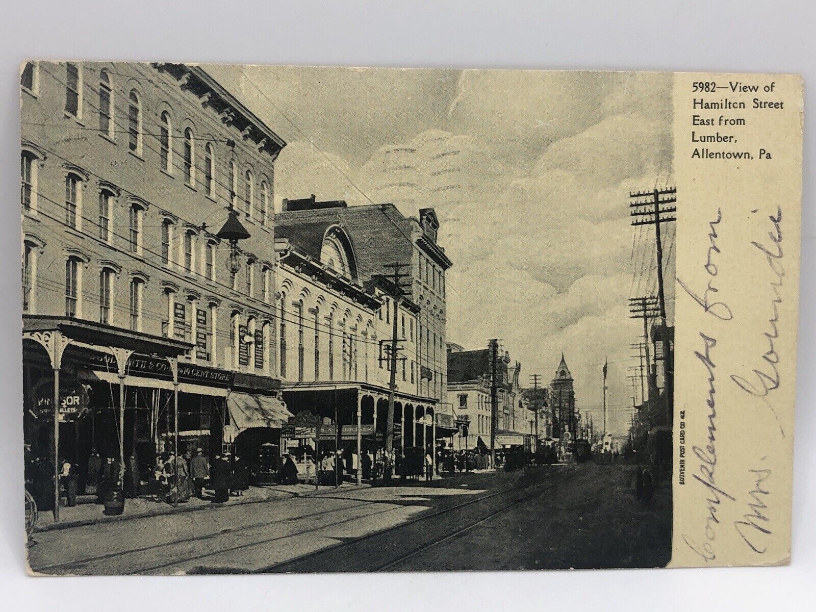 Postcard Allentown Pennsylvania View of Hamilton Street East from Lumber 1907