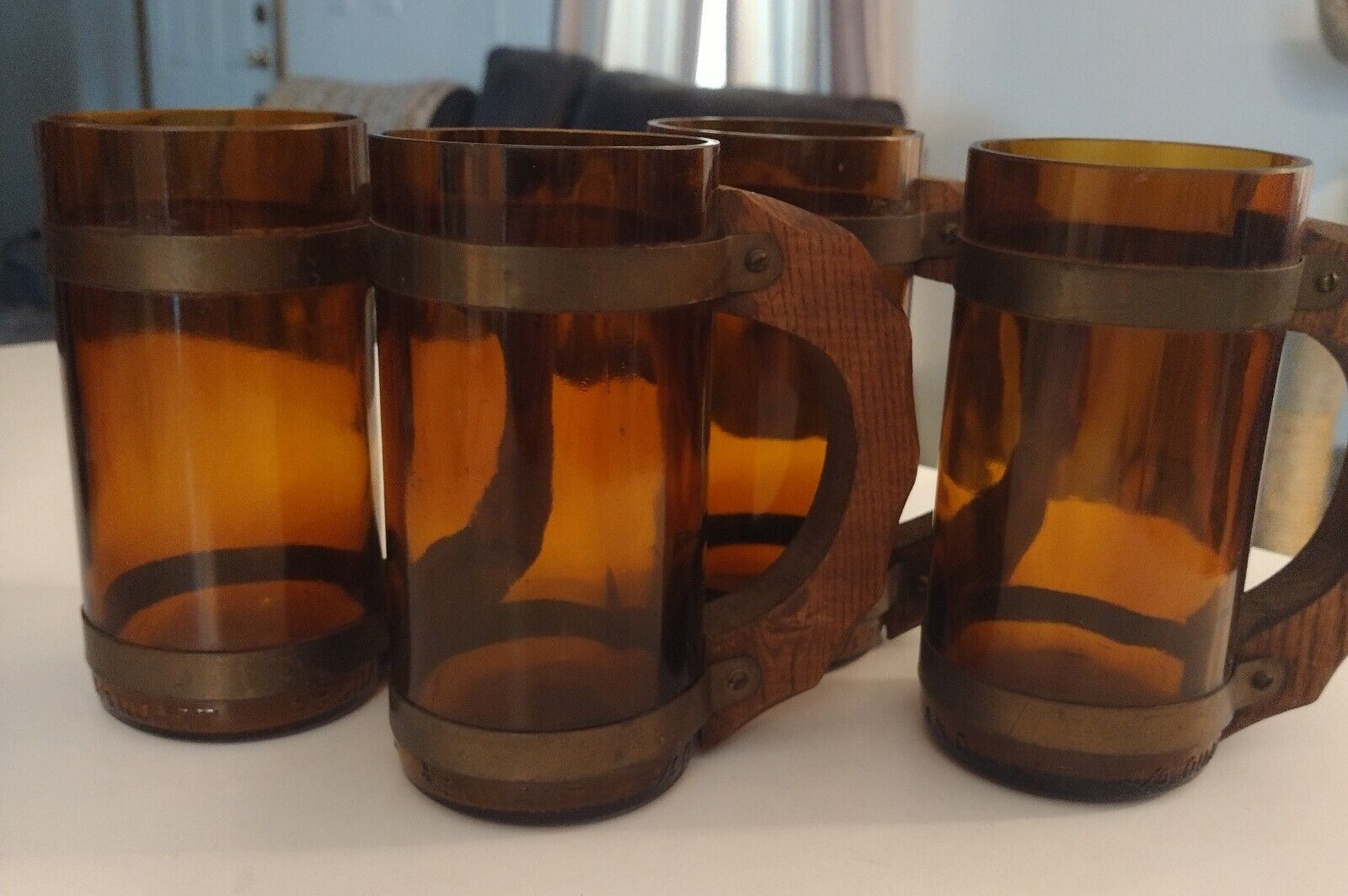 Vintage Amber Glass Beer Mugs 1979 Set Of 4
