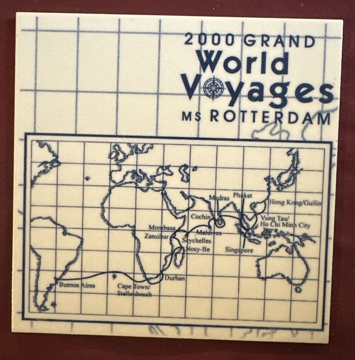 Vintage Royal Goedewaagen Rotterdam World Voyage 2000 Blue Delft Ceramic Tile