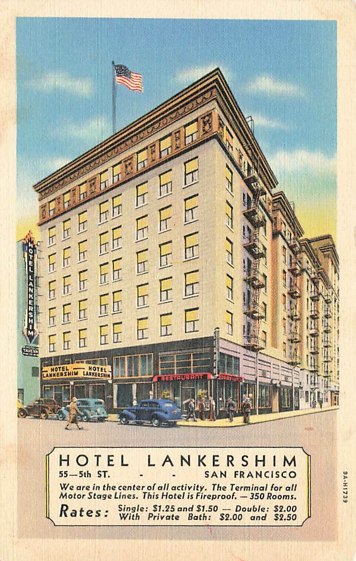c1940 Hotel Lankershim Advertising San Francisco CA Linen P211