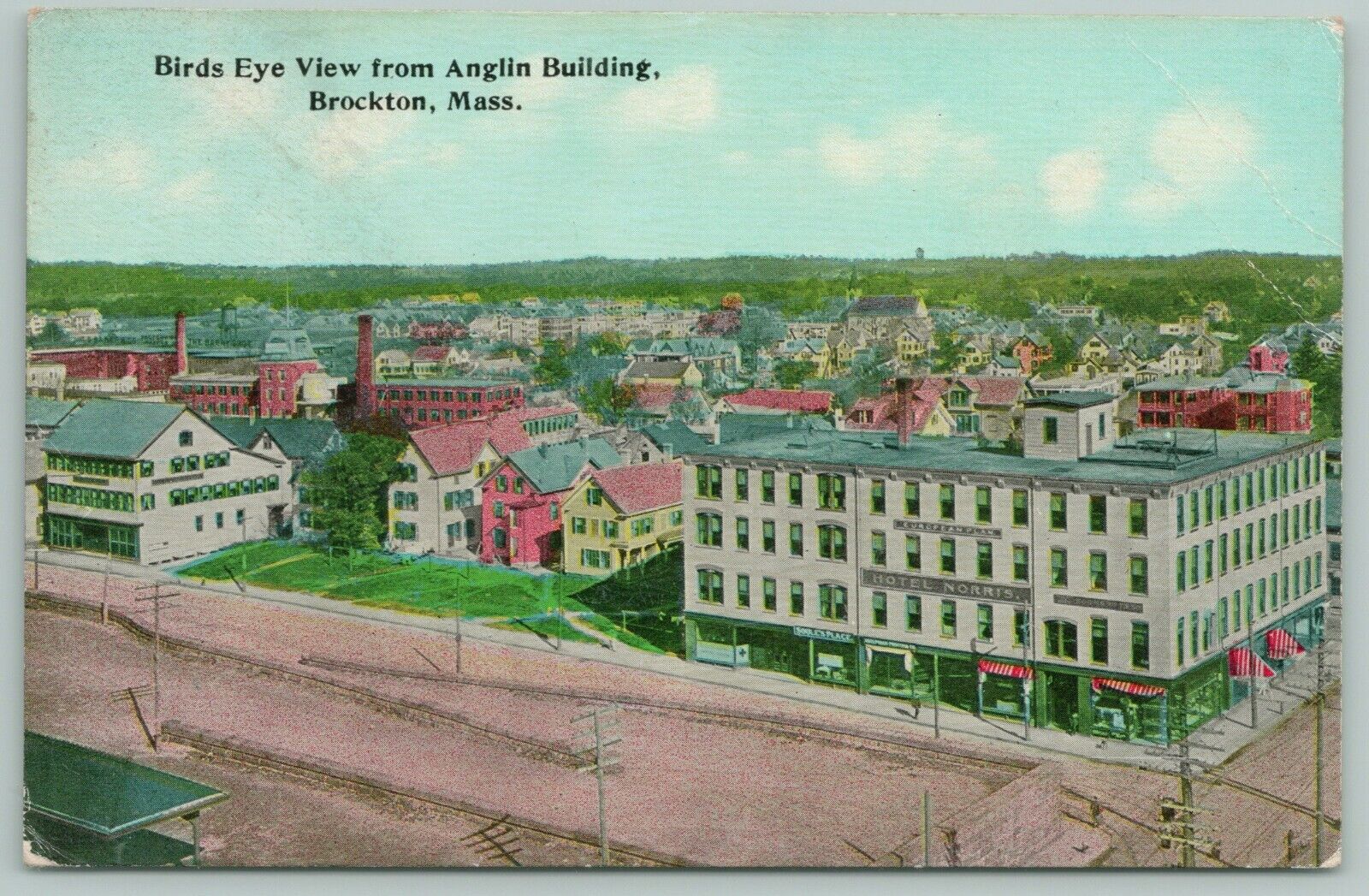 Brockton MA~Birdseye Panorama From Anglin Building~Hotel Norris~1908 Postcard
