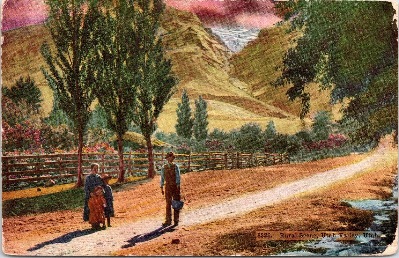 C.1910s Utah Valley UT Rural Scene Children Scenic Landscape Postcard A56