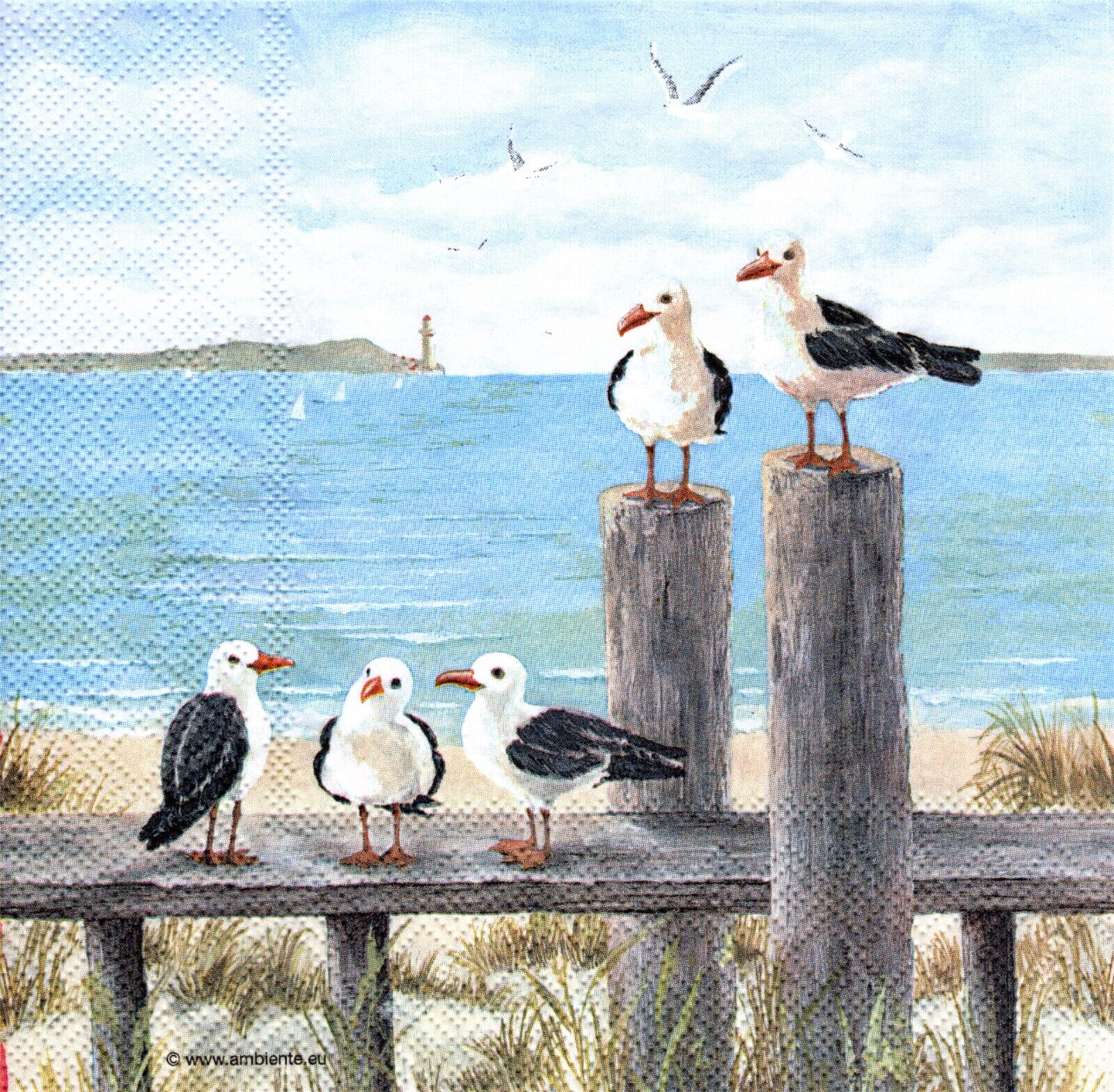 (2) Two Paper Lunch Napkins for Decoupage/Mixed Media - Seagulls on the Dock