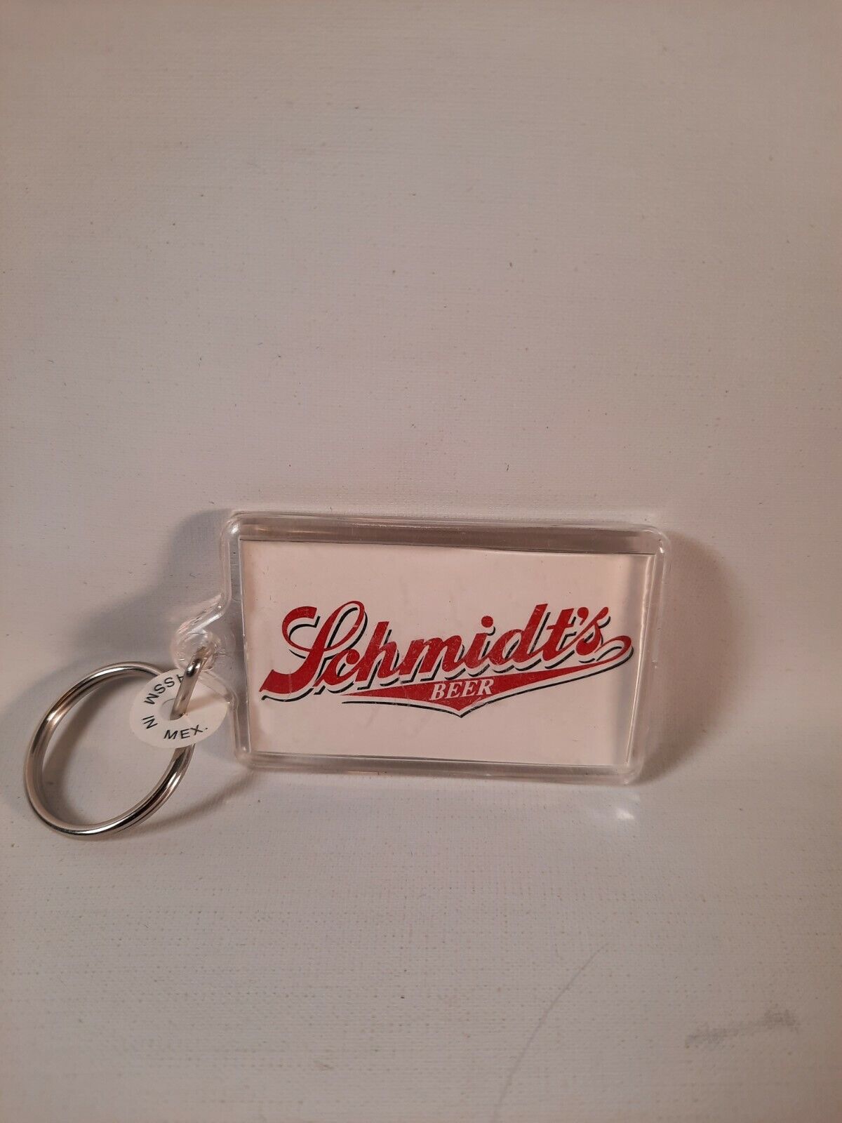 Vintage Schmidt’s Beer Clear Plastic Logo Keychain Key Ring Rare