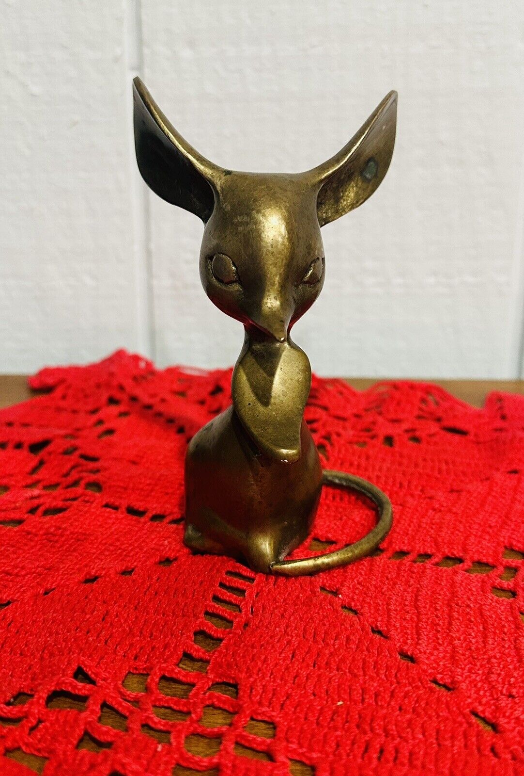Vintage Solid Brass Big Ear Mouse Heavy Paperweight Figurine 5.25 Tall