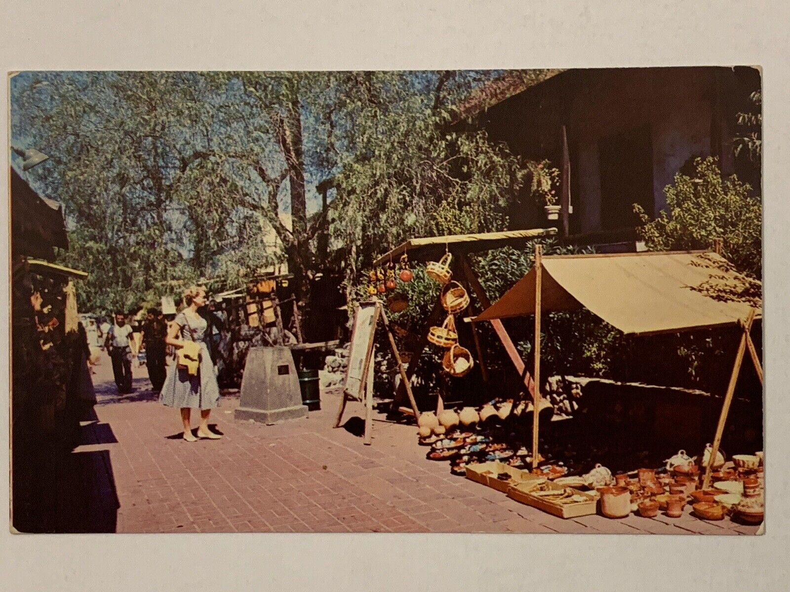 Vintage 1950s Olvera Street Postcard Downtown Los Angeles CA Mexican Market 50s