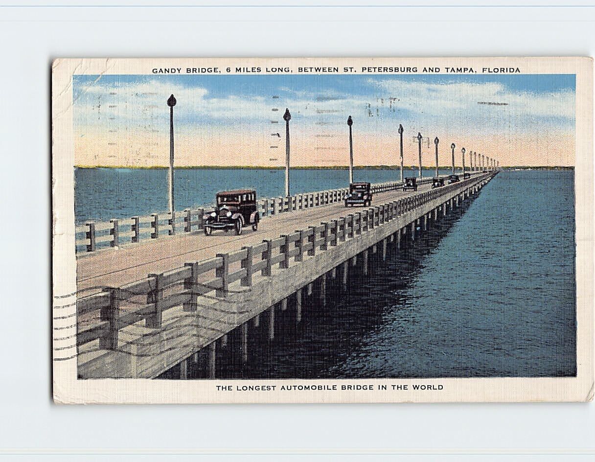 Postcard Gandy Bridge, The Longest Automobile Bridge In The World, Florida