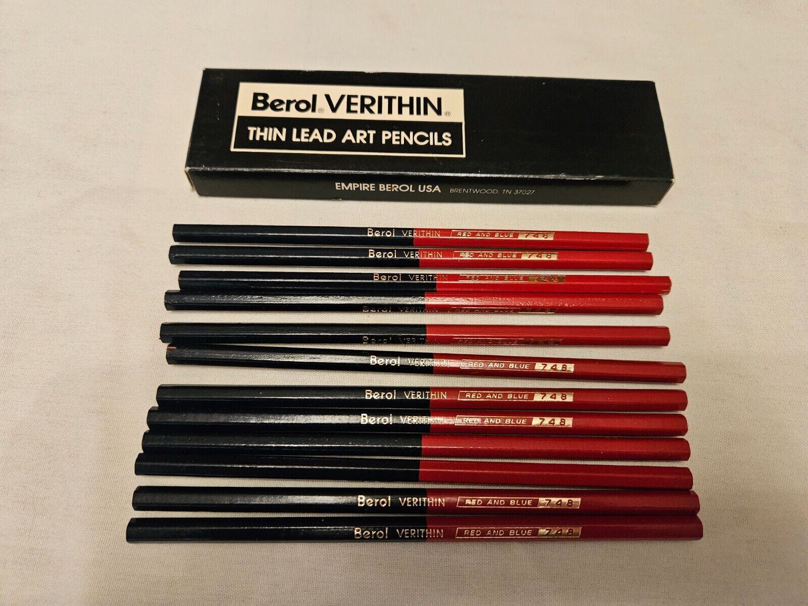 Vintage NEW OPEN BOX Berol Verithin 748 Red and Blue 12 Colored Pencils