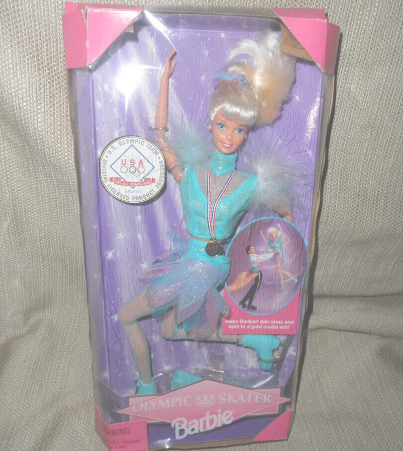NEW 1997 VINTAGE, by MATTEL #18501, BARBIE OLYMPIC USA ICE SKATER BLONDE