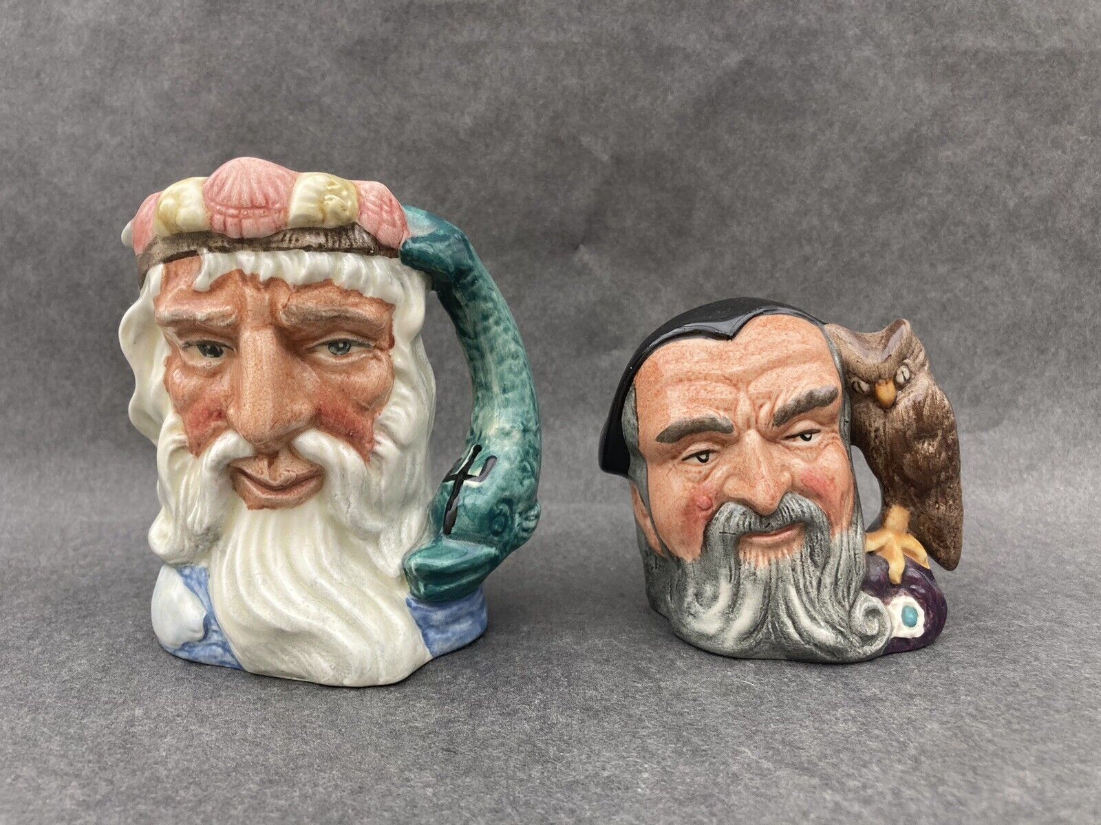 Royal Doulton Toby Mini Mugs England Vintage Lot Of 2 Neptune And Merlin Nice