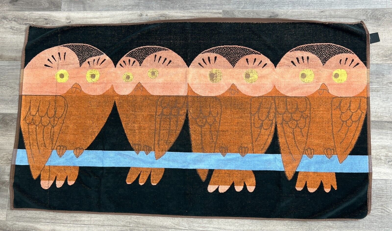 Vintage Terriville Owl Beach Towel 60\'s 70\'s MCM Retro RARE PRINT 100% Cotton