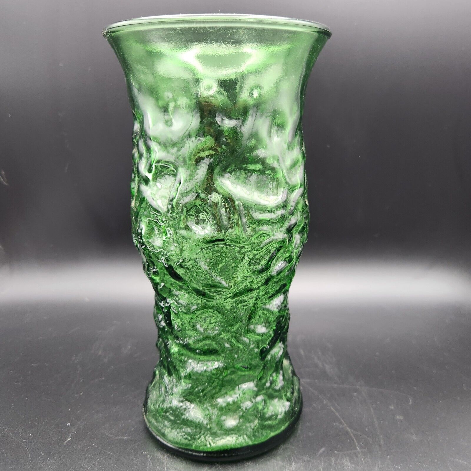 Vintage E O Brody Glass Vase - Emerald Green Crinkle Pattern