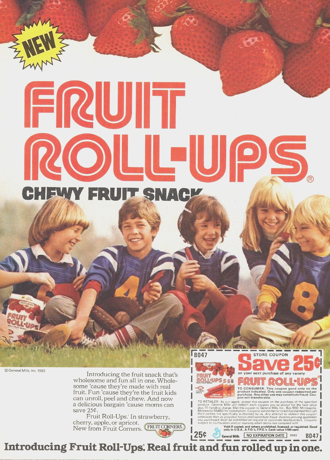 1983 Fruit Corners Fruit Roll-Ups General Mills Snack Food Retro vtg Print AD