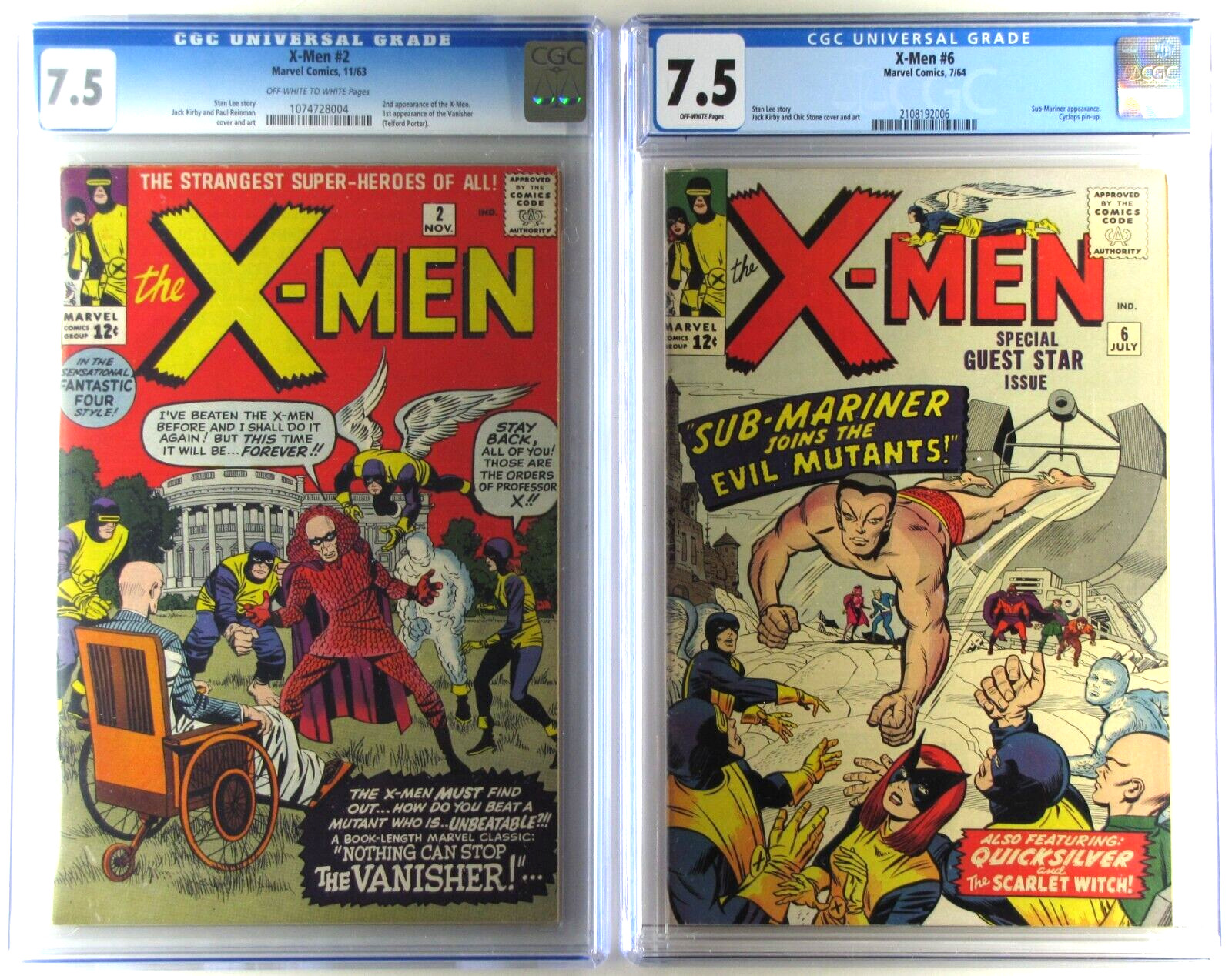 X-Men #2 and #6 1963/64⭐CGC 7.5 OW/WP⭐1st Vanisher⭐2nd X-Men⭐Stan Lee⭐Free S&H⭐