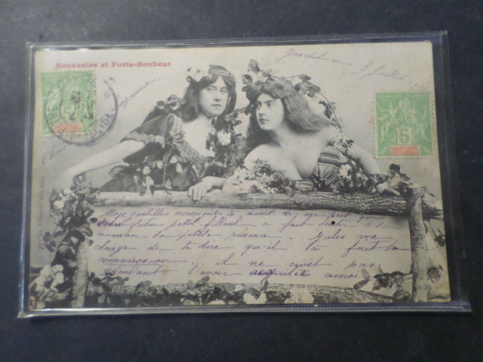 CPA Fantasy Flowers Guadeloupe, Stamp Bm Box Mobile, French Version Old Postcard