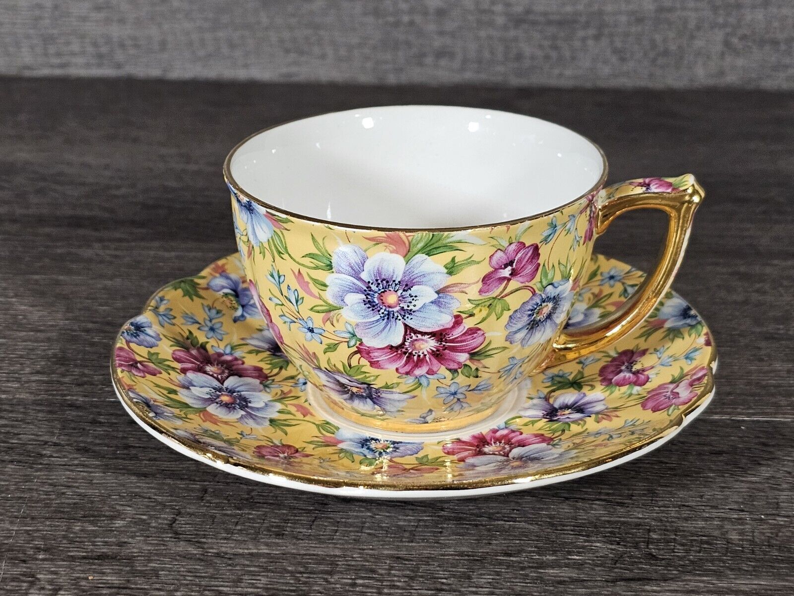 James Sadler Sophie Chintz Teacup And Saucer Vintage Yellow Gold Very Nice