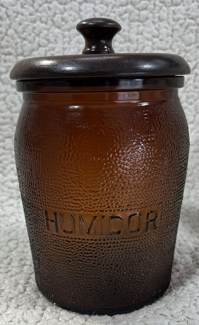 VTG Dun-Rite Wood Nov Inc. Amber Textured Humidor Tobacco Jar