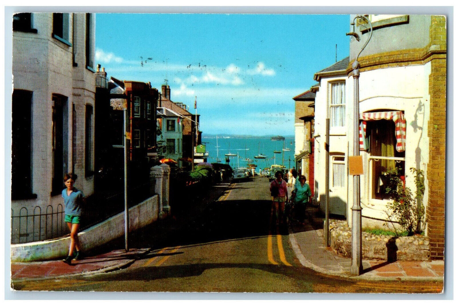 Isle of Wight England Postcard High Street Sea View 1970 Vintage Posted