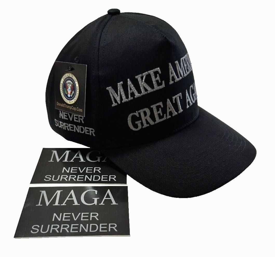 Trump..OFFICIAL..MAGA Hat..NEVER SURRENDER..+ 2 Decals..Blackout..HOT NEW DESIGN