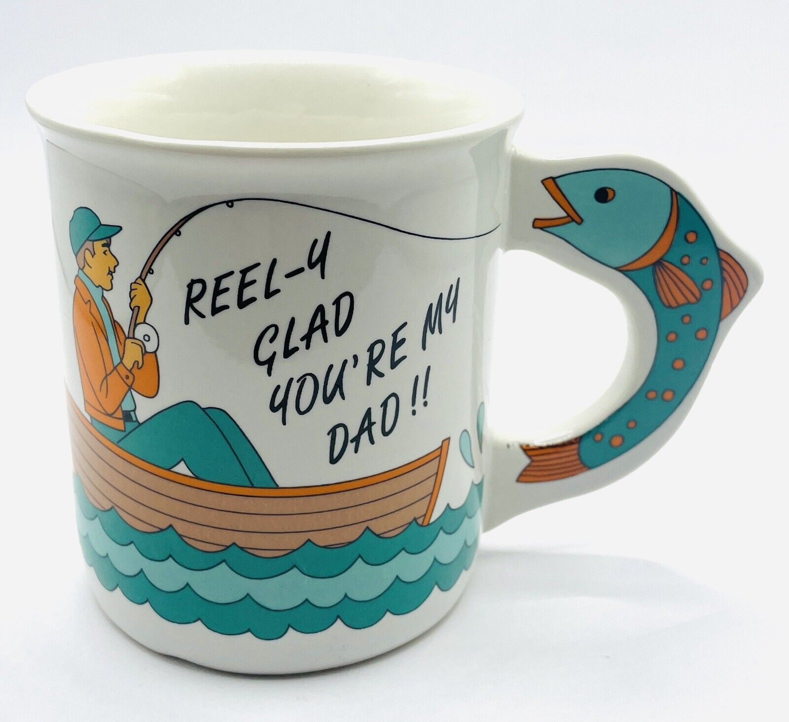 Vintage FISHING Mug “REEL-Y GLAD YOU’RE MY DAD” Father’s Day Gift